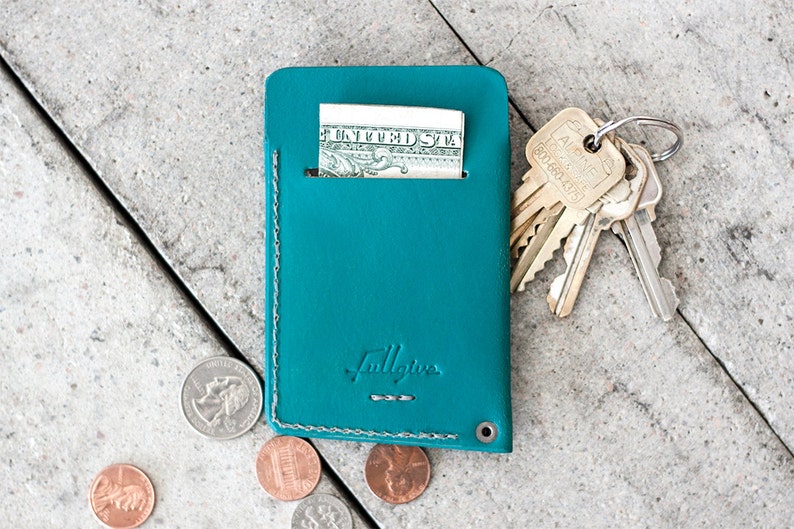 Minimal Leather Wallet // slim by fullgive in turquoise image 2