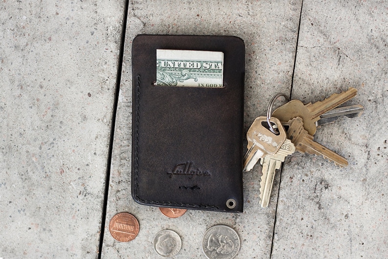 Vintage Black Minimal Handcrafted Leather Wallet // slim by fullgive in fg-black image 2