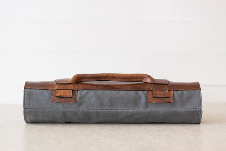 Waxed Canvas & Leather Chef's Roll // waxed knife roll by Etsy
