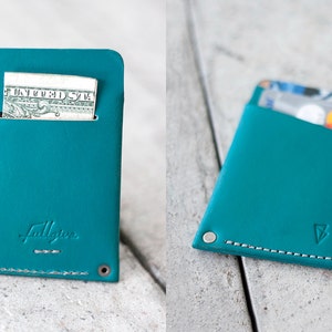 Minimal Leather Wallet // slim by fullgive in turquoise image 4