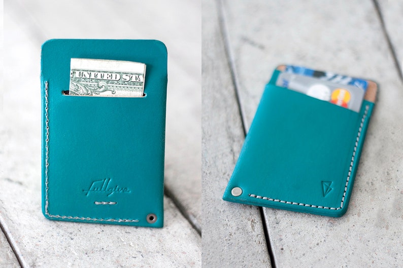 Minimal Leather Wallet // slim by fullgive in turquoise image 4