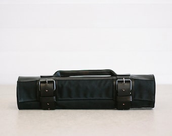 Black Waxed Canvas & Hand dyed Vegetable Tanned Leather // "waxed knife roll" by fullgive in fg-black