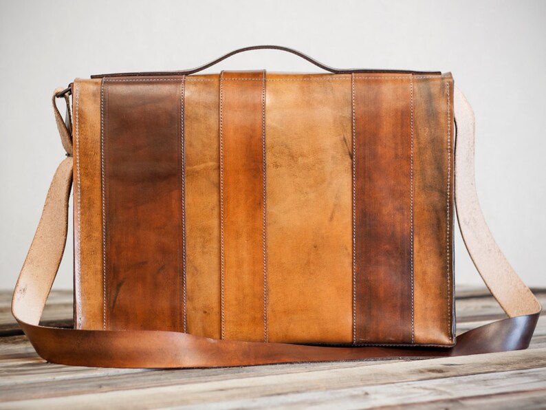 Leather Messenger Bag, Hand Cut and Dyed // strappy by fullgive image 2