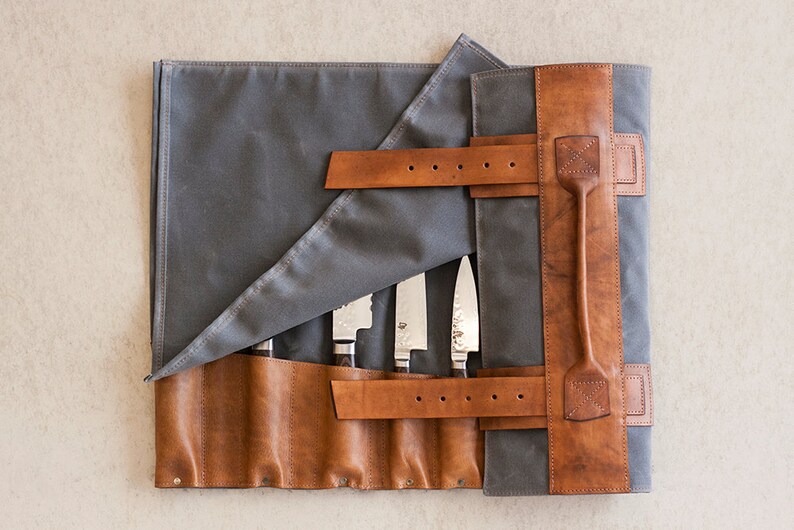 Waxed Knife Roll by Fullgive in Grey and Java Etsy