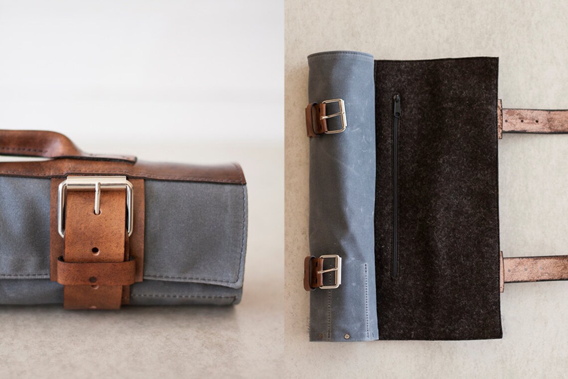 Waxed Canvas & Leather Chef's Roll // waxed knife roll by Etsy