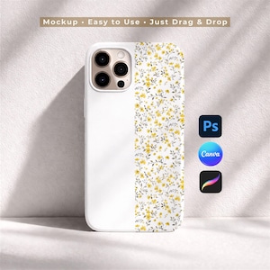 Maqueta de funda de iPhone para Canva, Photoshop y Procreate, plantilla de funda con diseño de sombras solares, maqueta de estudio estéticamente limpia, descarga instantánea