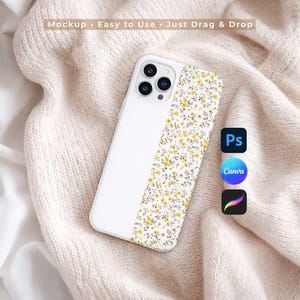 iPhone Case Mockup for Canva Photoshop Procreate, Aesthetic Knitted Fabric Phone Case Template, Neutral Soft Wool Mockup, Instant Download