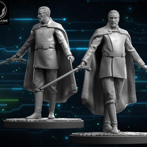 May include: Two gray-toned figurines of a man in a military-style uniform with a cape, holding a sword. The figurines are on a circular base. The logo "WARDLADE STUDIO" is in the upper left corner.