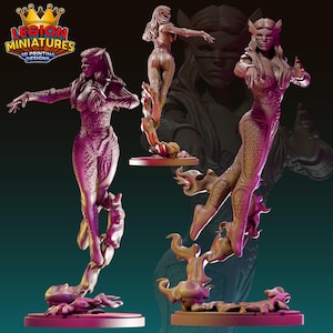May include: Three 3D-printed figurines of a woman with pointed ears and a flowing, textured outfit. The figures are in shades of pink and gold, with one in a dynamic pose. The logo "LEGION MINIATURES 3D PRINTING DESIGNS" is at the top.
