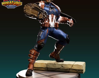 Captain Mexico, Dual Shields - 32mm, 40mm (MCP Scale), or 75mm Miniature, 16k Definition