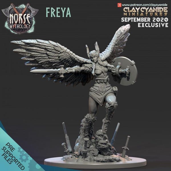 Freya - 28mm, 32mm, or 75mm Miniature, 16k Definition, Norse Mythology