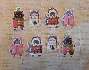 Sticker Set, Cat stickers, snow cat stickers, winter cat stickers, art stickers