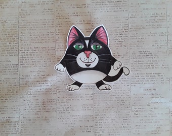 Cat Sticker, large cat sticker, black and white cat sticker, tuxedo cat, art sticker Roly Poly cat, cat art