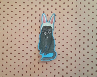 Sticker,LARGE, Easter Cat Sticker, 1 1/2" x 3" cat sticker, black Easter cat, cat with rabbit ears, single sticker