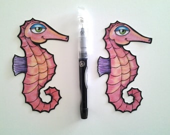 Seahorse stickers, unique, hand cut, Art Stickers, set of 2