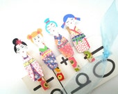 Clothespins, decorated, photo display, art display, kokeshi dolls