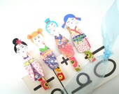 Clothespins, decorated, photo display, art display, kokeshi dolls