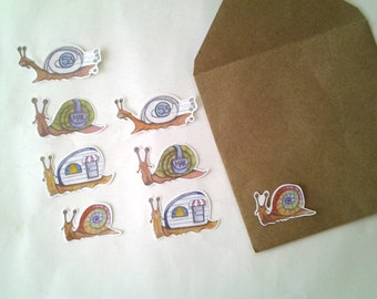 Snail Stickers, unique hand cut art stickers, snail sticker set