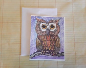 Owl Note Card, Wishing Owl, blank card, owl card, owl art