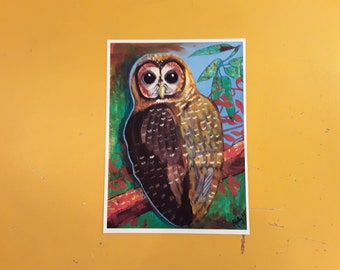 Owl Art, owl print, art print, owl painting, 5"x7" print