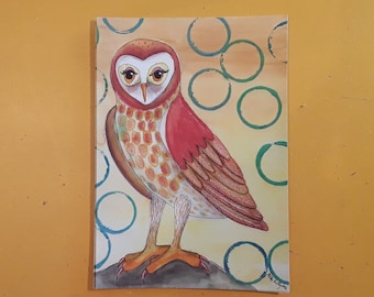 Owl Art, Owl Print, art print, owl painting, 5x7 print