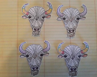 Sticker Set, Buffalo Head stickers, rainbow buffalo sticker, art stickers