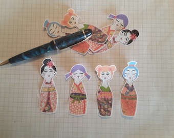 Sticker Set, Little Dolls, kokeshi dolls, hand cut stickers, Art Stickers