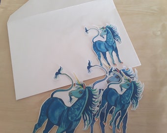 Unicorn sticker Set, unicorn stickers, blue unicorn, art stickers, sticker art