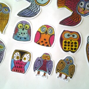 Colorful Owl Stickers, unique hand cut, Art Stickers, owl sticker set, owl art image 2