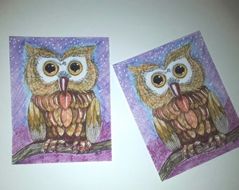 Large Owl Stickers, Wishing Owl, VINYL stickers, unique, hand cut, Art Stickers, owl art