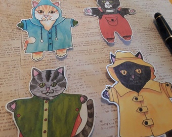Sticker Set, Cat Stickers, Rainy Day Cat sticker set, LARGE SET, art stickers, cat art