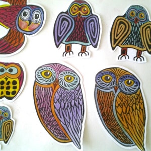 Colorful Owl Stickers, unique hand cut, Art Stickers, owl sticker set, owl art image 3