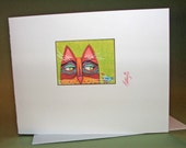 Cat Note Card Cat with Brave Bird Original Design Illustration