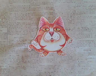 Cat Sticker, Large Sticker, Orange Tabby Cat sticker, Roly Poly cat, art sticker, cat art