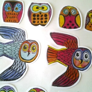 Colorful Owl Stickers, unique hand cut, Art Stickers, owl sticker set, owl art image 4