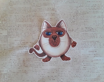 Cat Sticker, large car sticker, Roly Poly cat, siamese cat sticker, art sticker, cat art