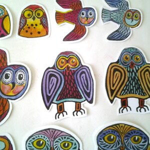 Colorful Owl Stickers, unique hand cut, Art Stickers, owl sticker set, owl art image 5