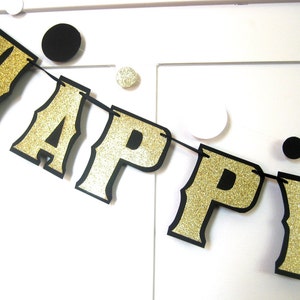 Reserved HAPPY BIRTHDAY Banner, Birthday Banner, Gold and Black Birthday Banner, Black and Gold Birthday Banner, Custom Banner, Personalized image 2