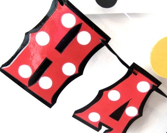 Estandarte de cumpleaños de Mickey Mouse, estandarte de fiesta de Mickey Mouse, estandarte de FELIZ CUMPLEAÑOS de Mickey Mouse, fiesta de cumpleaños de Mickey Mouse, cumpleaños de lunares