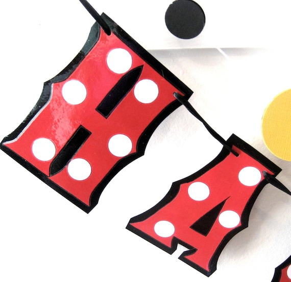 Mickey Mouse Birthday Banner, Mickey Mouse Party Banner, Mickey Mouse HAPPY BIRTHDAY Banner, Mickey Mouse Birthday Party, Polka Dot Birthday Il_570xn