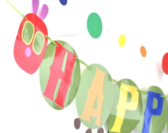 Bug Birthday Party Banner, Bug Party Decor, Caterpillar HAPPY BIRTHDAY Banner, Caterpillar Birthday Party Banner