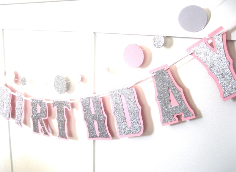 Baby Pink Birthday Banner Glitter Birthday Banner Baby Girl - Etsy