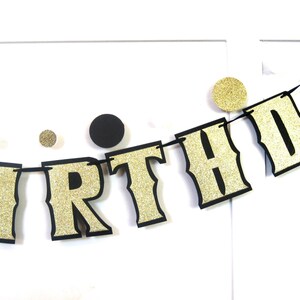 Reserved HAPPY BIRTHDAY Banner, Birthday Banner, Gold and Black Birthday Banner, Black and Gold Birthday Banner, Custom Banner, Personalized image 3