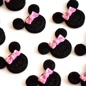 Minnie Mouse Fondant Bows 24 Count Birthday Cupcake Toppers Oreo Cookie Sized Edible Fondant Pink Polka Dots Clearance Sale image 4