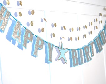 Starfish Birthday Party Banner, Beach Birthday Party Banner, Ocean Themed Birthday, Beach Themed Party, Beach Party Banner, HAPPY BIRTHDAY