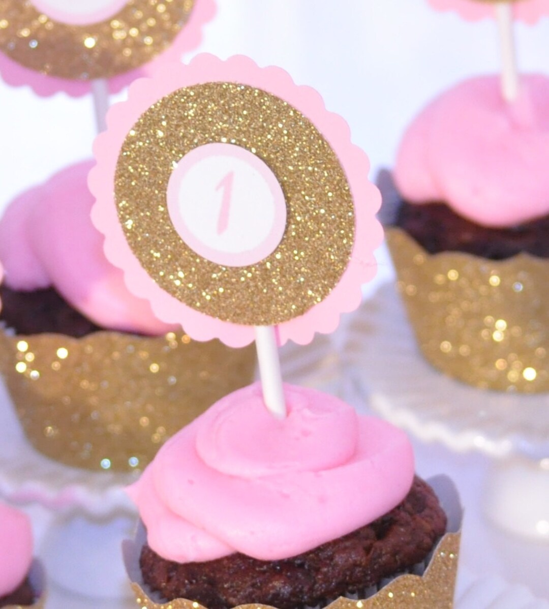 Pink and Gold Cupcake Toppers and Gold Cupcake Wrappers, Gold and Pink ...