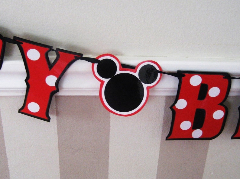 Mickey Mouse Themed Birthday Banner, Mickey Mouse Party, Minnie Mouse Themed Birthday Party, Minnie Mouse Party Banner, Mickey Mouse Decor image 1