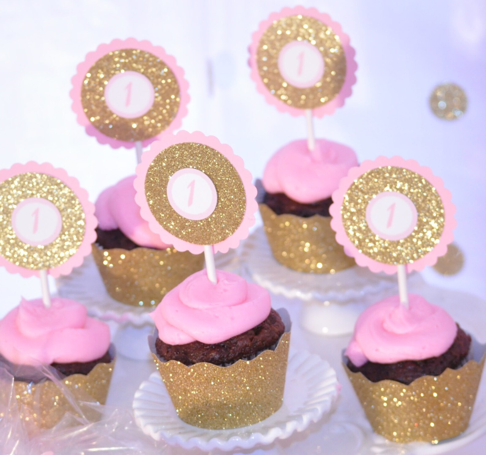 Pink and Gold Cupcake Toppers and Gold Cupcake Wrappers Gold Etsy