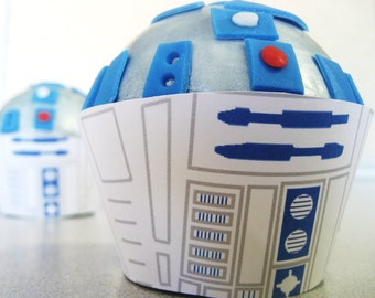 R2D2 Cupcake Wrappers, Star Wars Cupcake Wrappers, R2D2 Cupcake Liner Wraps, Star Wars Cupcake Wraps, Star Wars Party Cupcake Wrappers