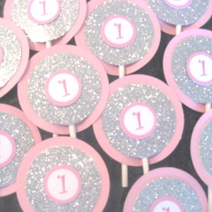 Pink and Silver Cupcake Toppers, Silver and Pink Cupcake Toppers, Silver Cupcake Toppers, Pink Cupcake Toppers, Silver and Pink image 2